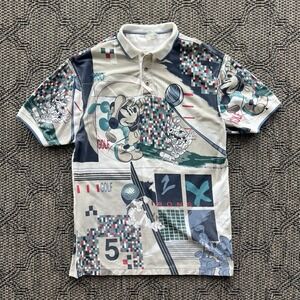 Vintage Disney Shirt Men's Large Mickey Mouse Polo Golf All Over Print 90s